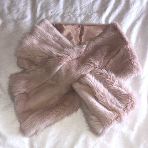 Faux fur blush pink stole.